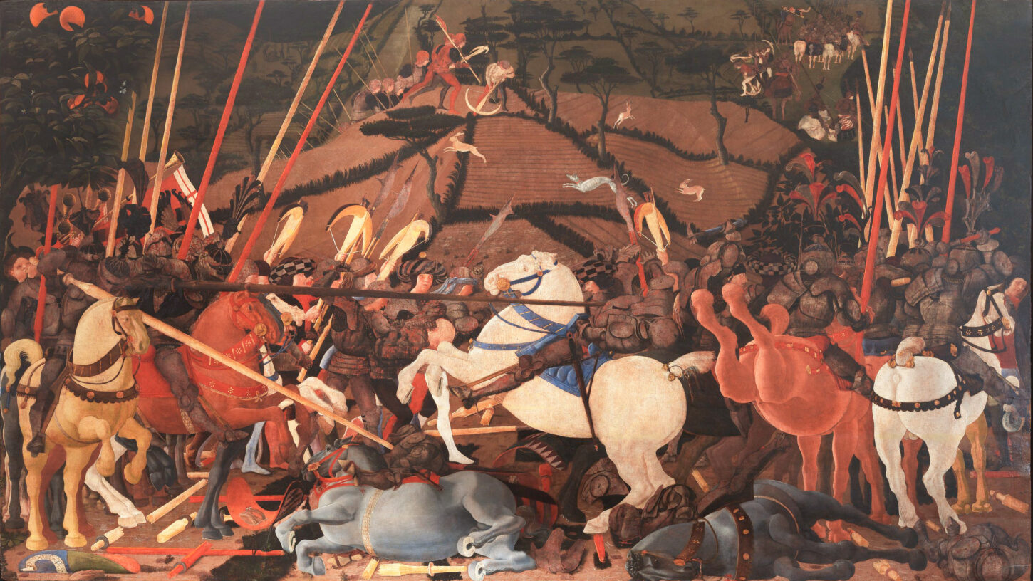 Image accompanying source report: After 500 years apart, Uccello's three Battle of San Romano panels reunite in Florence